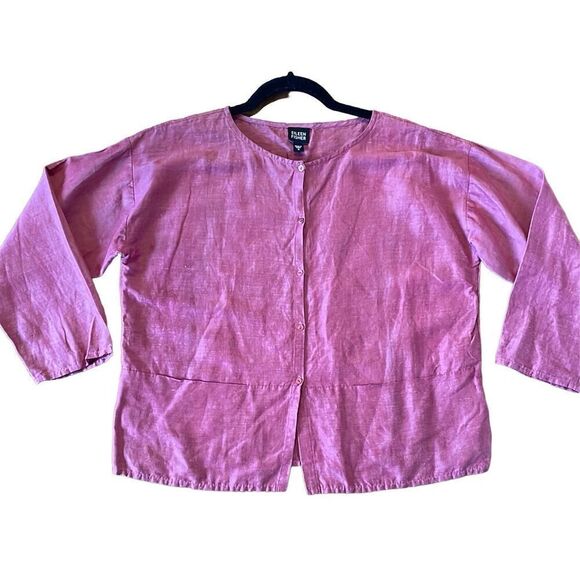 Eileen Fisher raspberry silk linen blend jacket size small - Picture 1 of 10